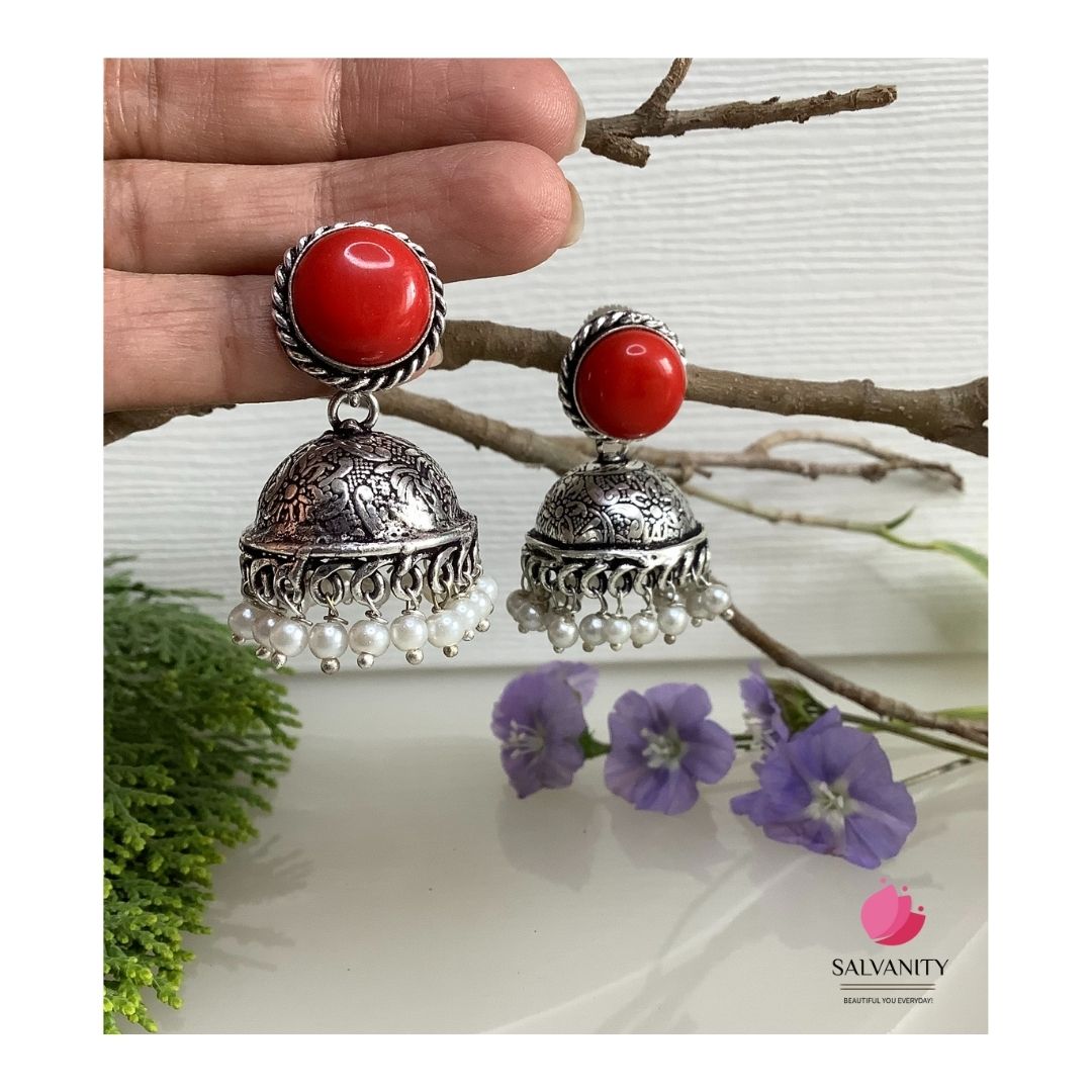 #Artificial_Jewellery# - #Salvanity_Salvan Overseas# - Danglers - Salvanity German Silver Round Stone Jhumki