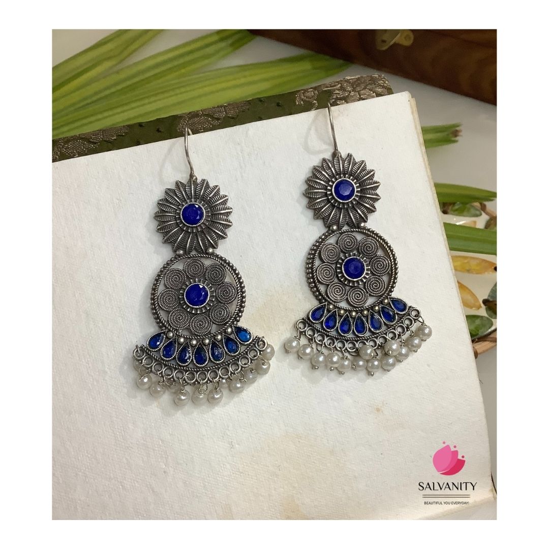 #Artificial_Jewellery# - #Salvanity_Salvan Overseas# - Salvanity German Silver Royal Queen Earrings