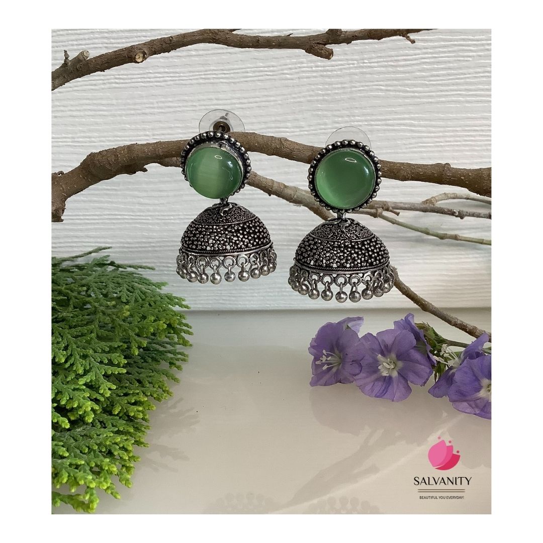 #Artificial_Jewellery# - #Salvanity_Salvan Overseas# - Danglers - Salvanity German Silver Round Stone Jhumki