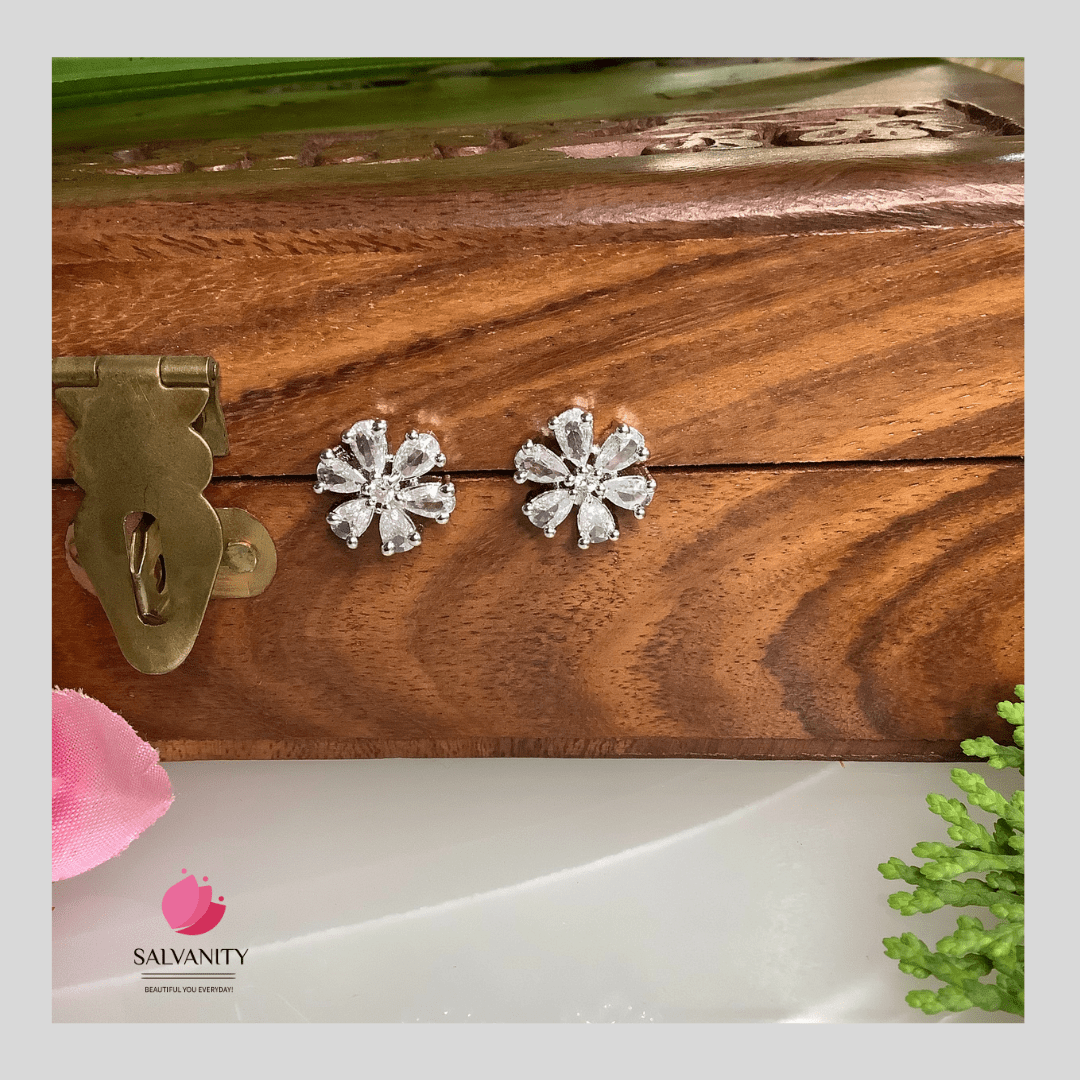 #Artificial_Jewellery# - #Salvanity_Salvan Overseas# - Tops - Salvanity American Diamond Stud Little Flower Tops