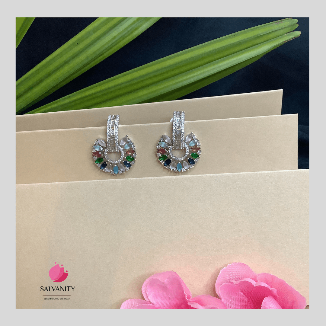 #Artificial_Jewellery# - #Salvanity_Salvan Overseas# - Danglers - Salvanity American Diamond Bold Flower Earrings