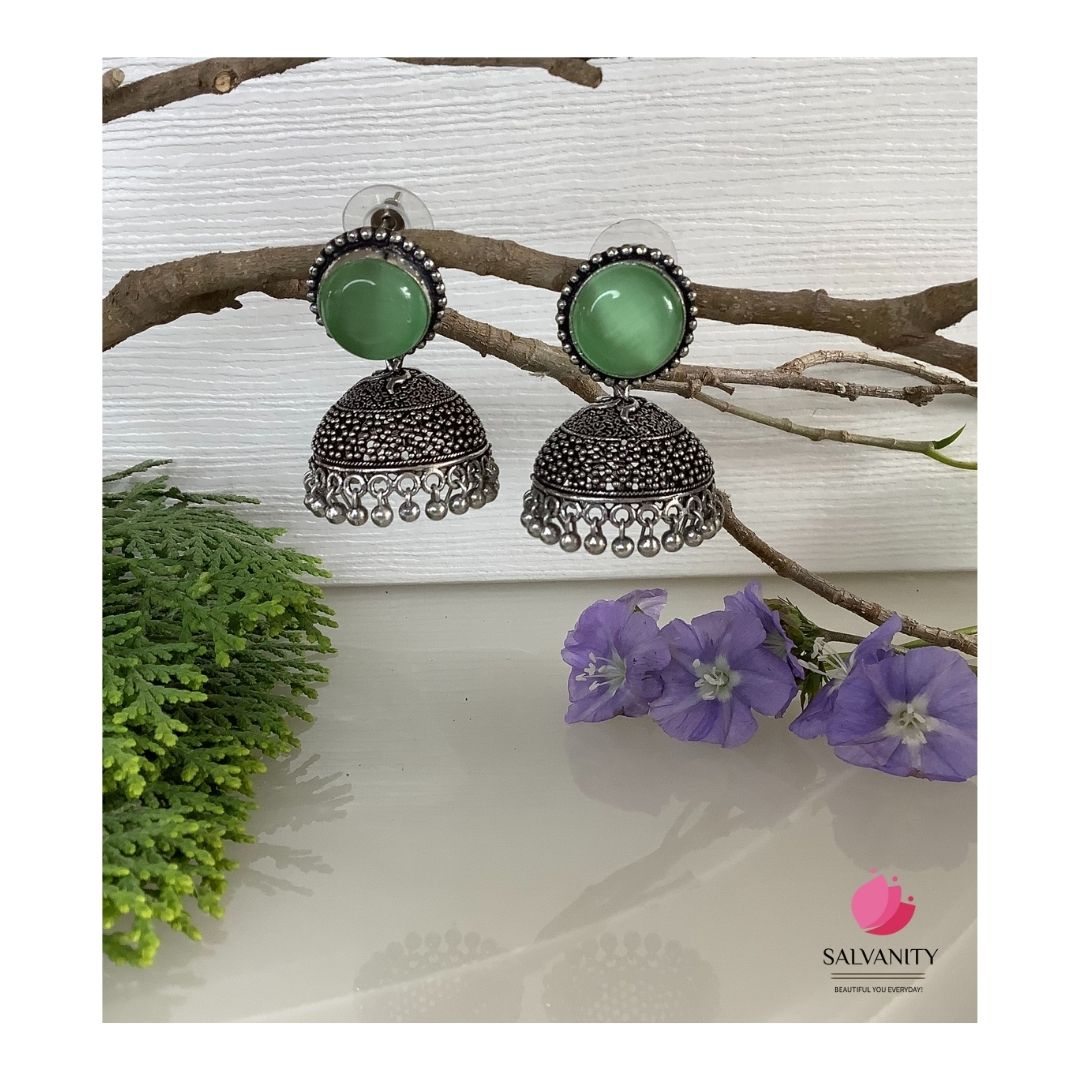 #Artificial_Jewellery# - #Salvanity_Salvan Overseas# - Danglers - Salvanity German Silver Round Stone Jhumki