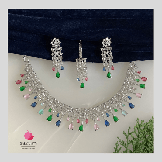 #Artificial_Jewellery# - #Salvanity_Salvan Overseas# - Necklace - Salvanity American Diamond Dew Drops Necklace Combo