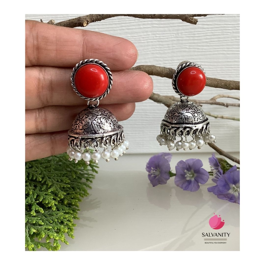 #Artificial_Jewellery# - #Salvanity_Salvan Overseas# - Danglers - Salvanity German Silver Round Stone Jhumki