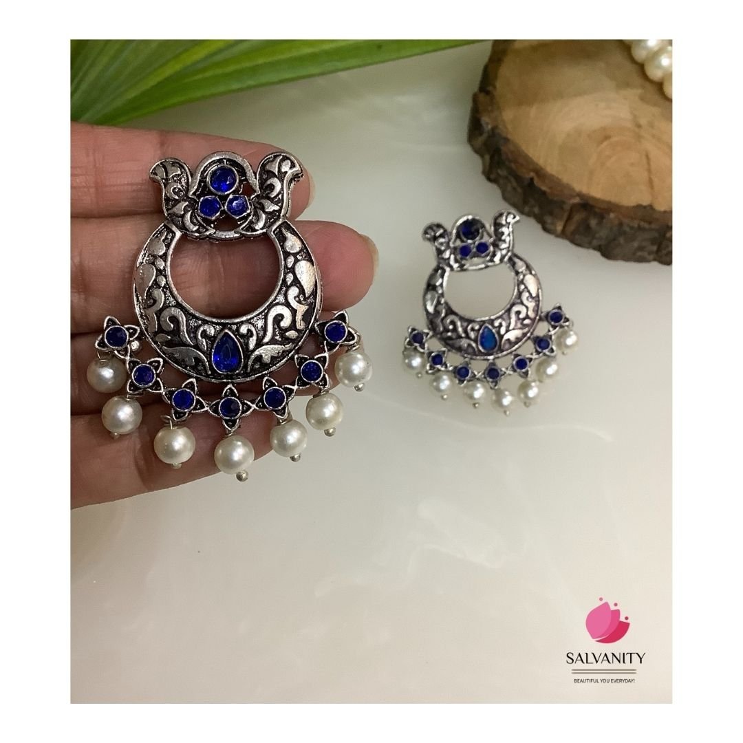 #Artificial_Jewellery# - #Salvanity_Salvan Overseas# - Danglers - Salvanity German Silver Short Moon Earrings