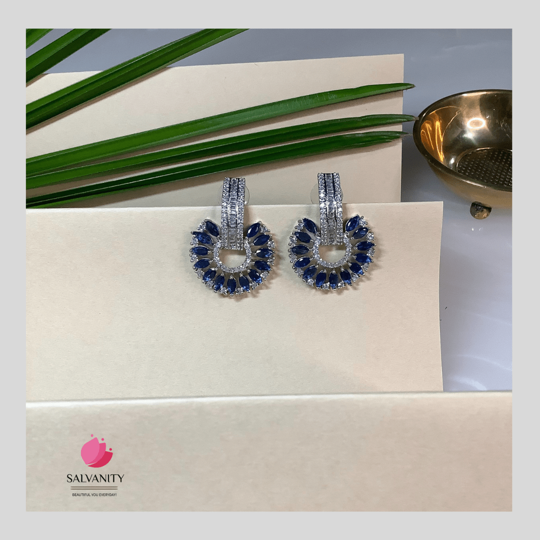 #Artificial_Jewellery# - #Salvanity_Salvan Overseas# - Danglers - Salvanity American Diamond Bold Flower Earrings