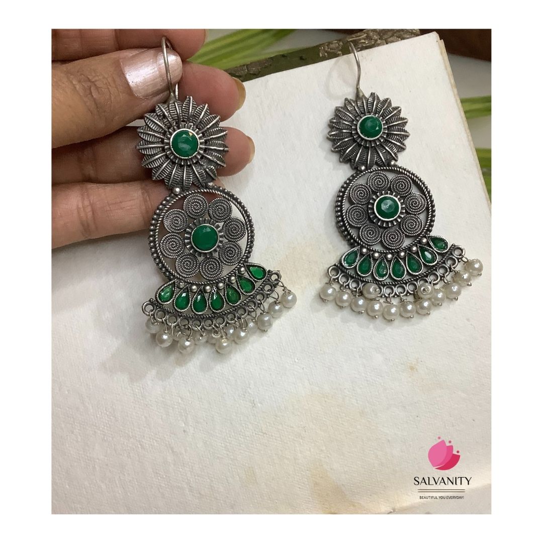 #Artificial_Jewellery# - #Salvanity_Salvan Overseas# - Salvanity German Silver Royal Queen Earrings