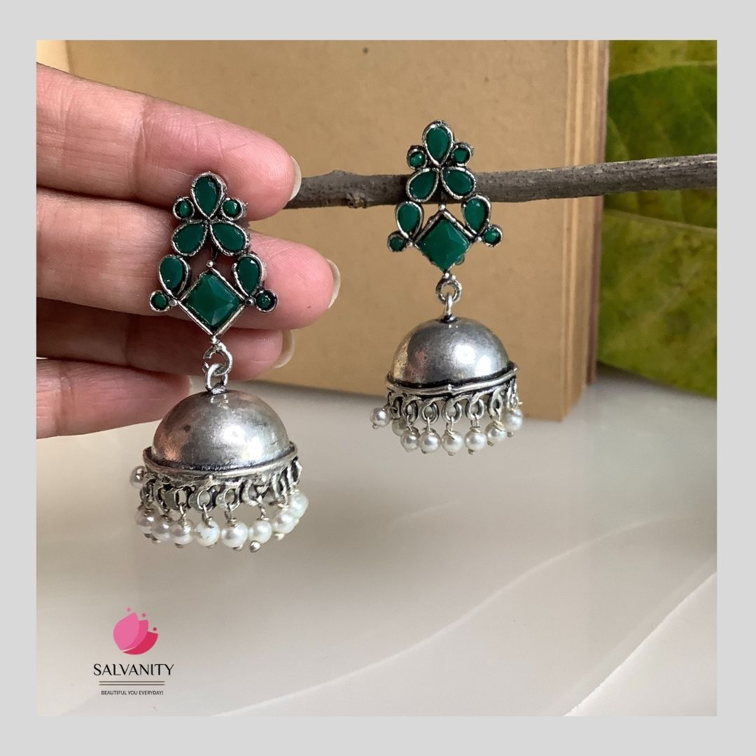 #Artificial_Jewellery# - #Salvanity_Salvan Overseas# - Danglers - Salvanity German Silver Plain Dome Jhumki