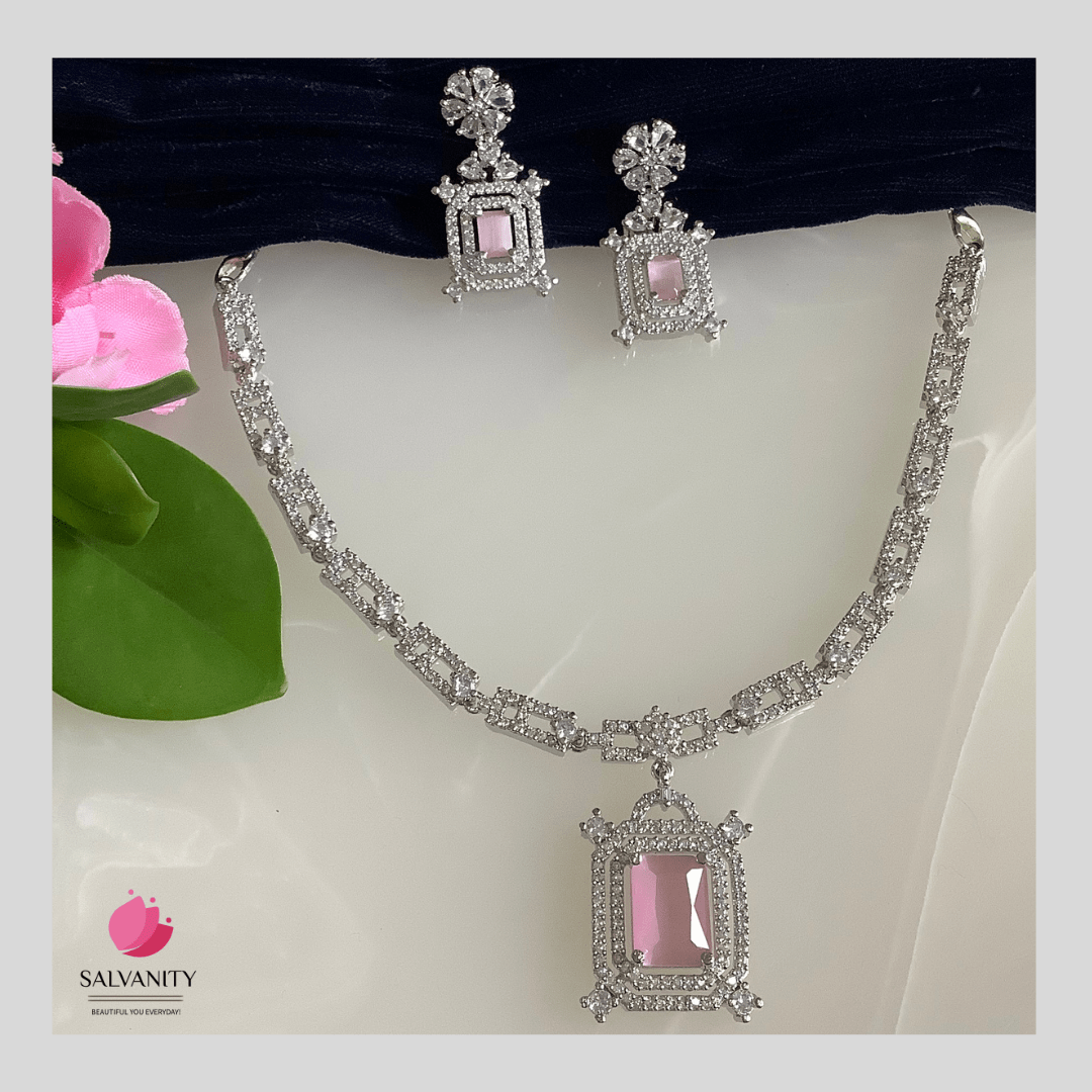 #Artificial_Jewellery# - #Salvanity_Salvan Overseas# - Salvanity American Diamond Cubic Stones Necklace