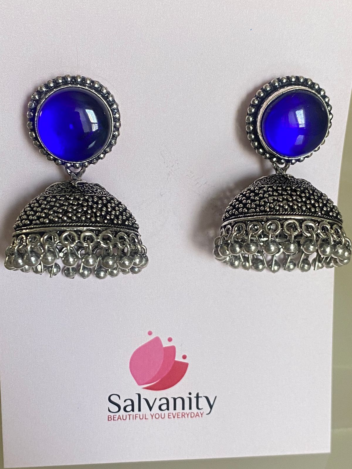 #Artificial_Jewellery# - #Salvanity_Salvan Overseas# - Danglers - Salvanity German Silver Round Stone Jhumki