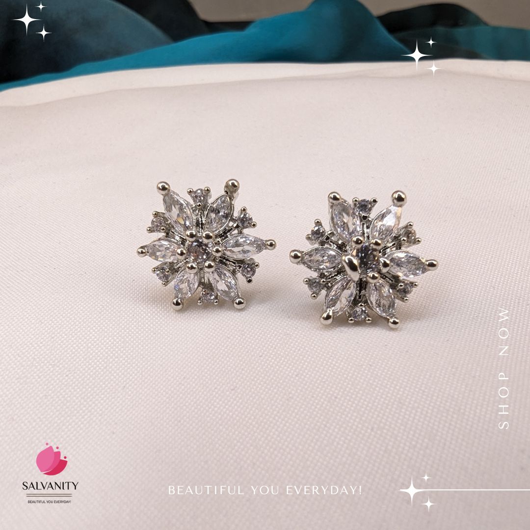 #Artificial_Jewellery# - #Salvanity_Salvan Overseas# - American Diamond Silver Studs