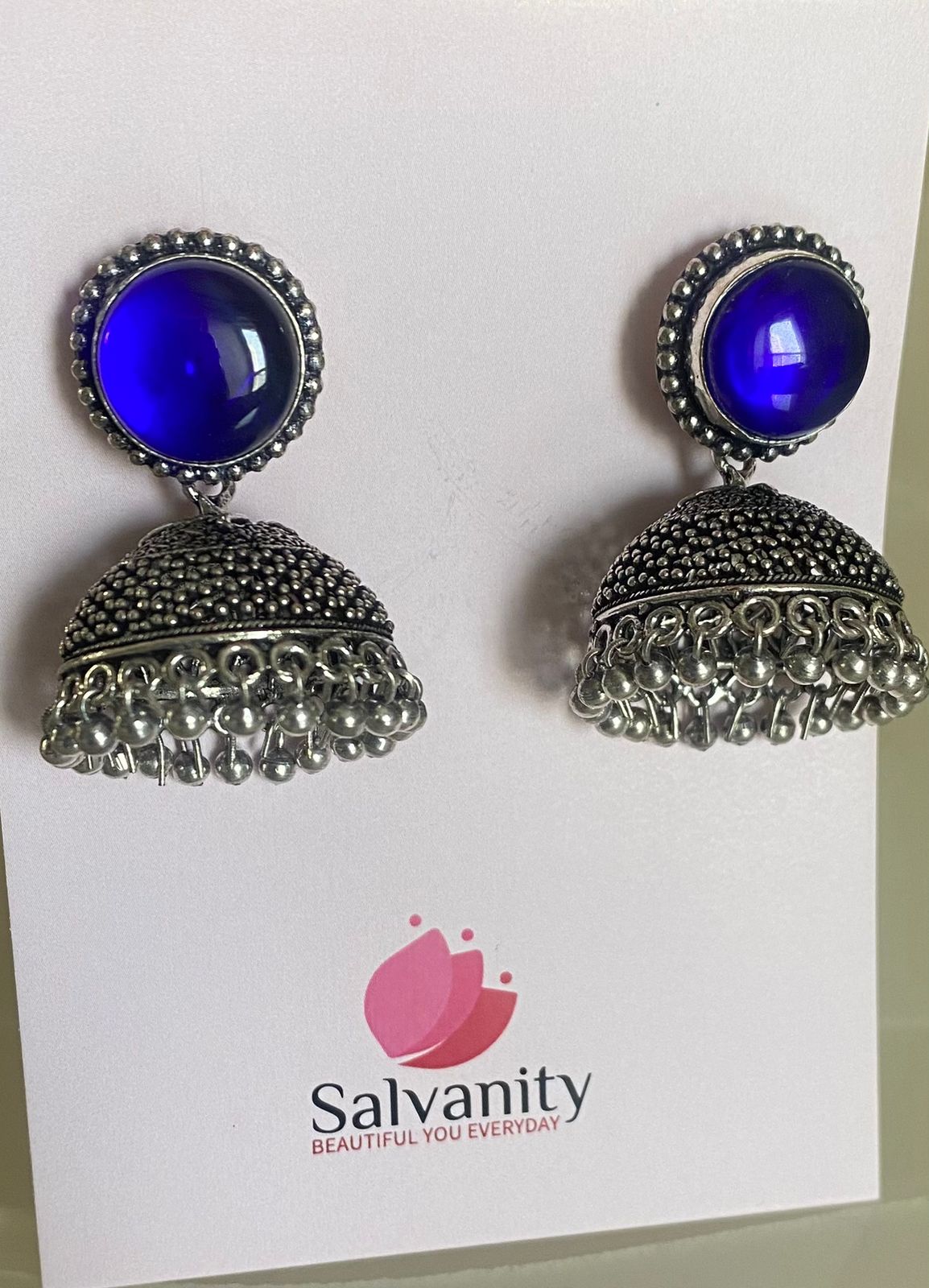 #Artificial_Jewellery# - #Salvanity_Salvan Overseas# - Danglers - Salvanity German Silver Round Stone Jhumki