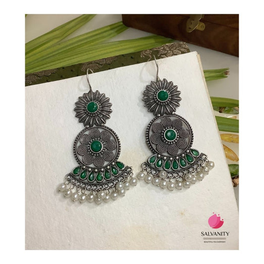 #Artificial_Jewellery# - #Salvanity_Salvan Overseas# - Salvanity German Silver Royal Queen Earrings