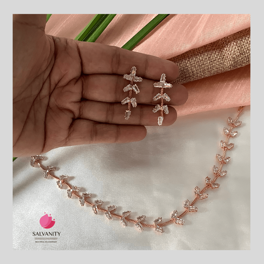 #Artificial_Jewellery# - #Salvanity_Salvan Overseas# - Necklace - Salvanity Glass Stone Necklace Set - Rose Gold