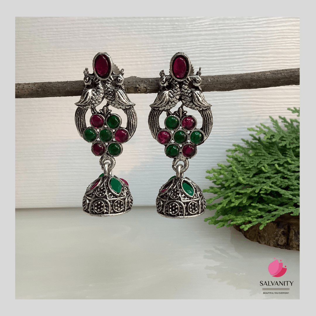 #Artificial_Jewellery# - #Salvanity_Salvan Overseas# - Danglers - Salvanity German Silver Double Bird Jhumki Small