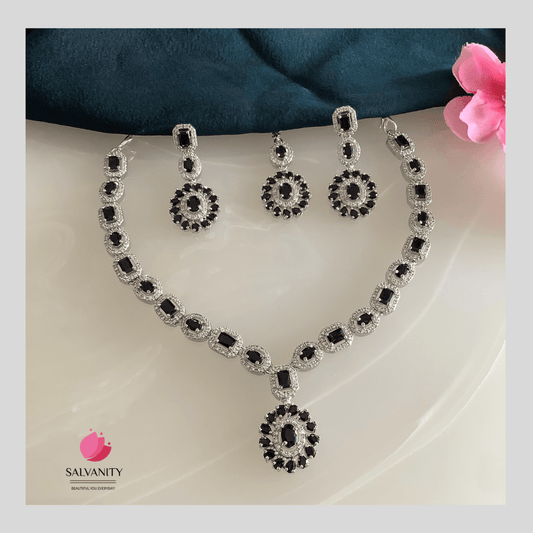 #Artificial_Jewellery# - #Salvanity_Salvan Overseas# - Necklace - Salvanity American Diamond Ovals & Cubes Necklace Combo