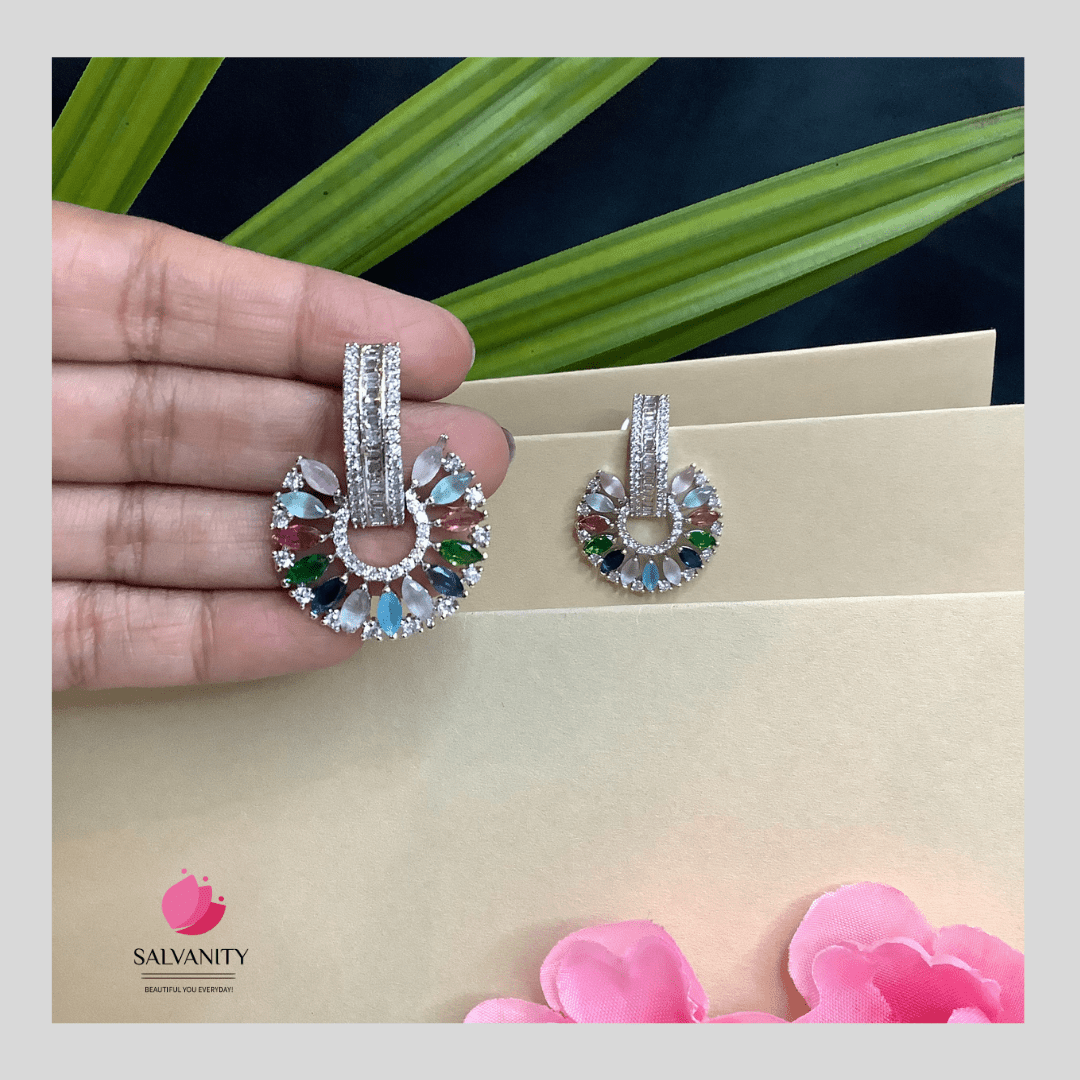 #Artificial_Jewellery# - #Salvanity_Salvan Overseas# - Danglers - Salvanity American Diamond Bold Flower Earrings