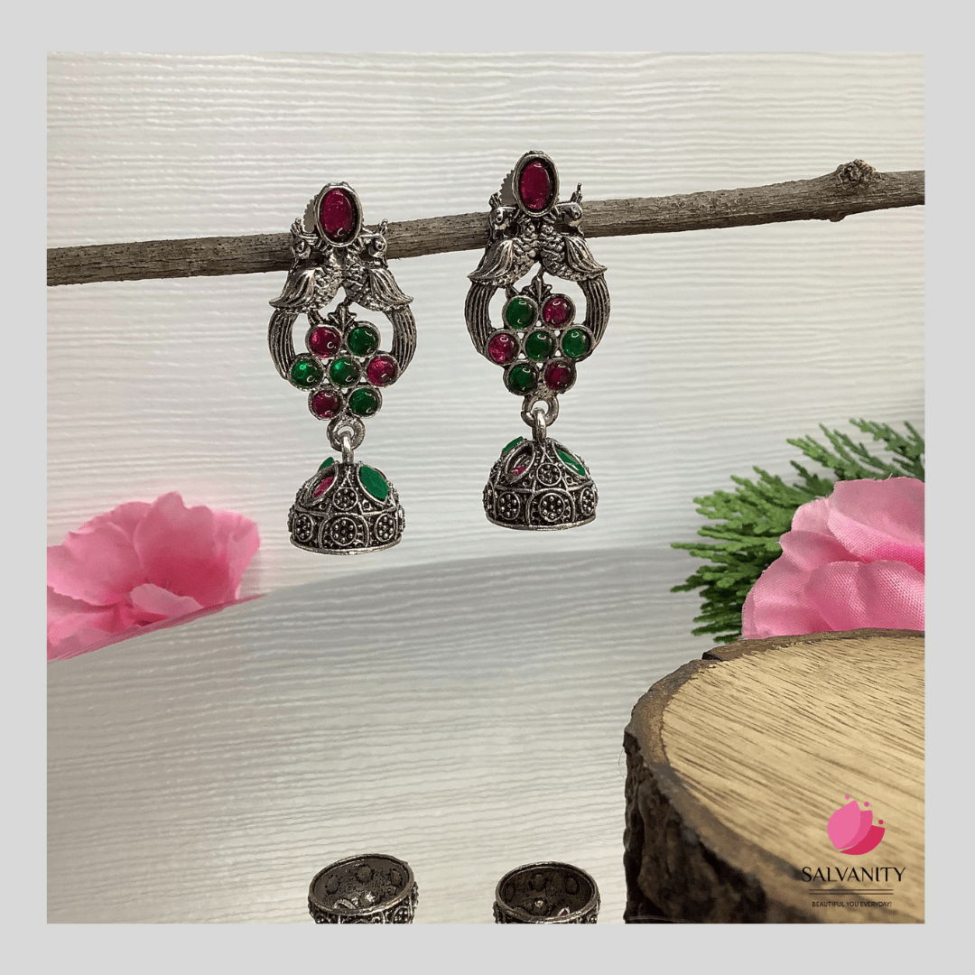 #Artificial_Jewellery# - #Salvanity_Salvan Overseas# - Danglers - Salvanity German Silver Double Bird Jhumki Small