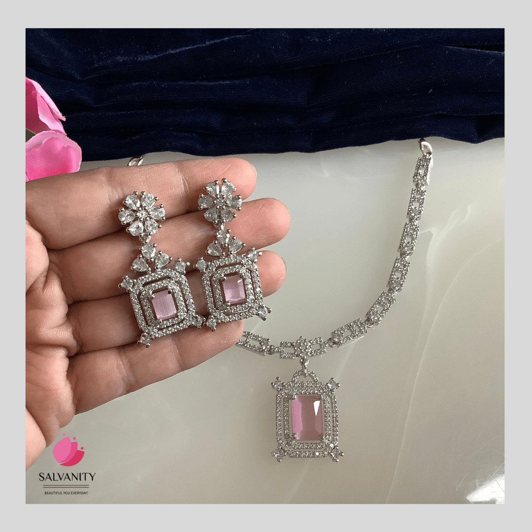 #Artificial_Jewellery# - #Salvanity_Salvan Overseas# - Salvanity American Diamond Cubic Stones Necklace