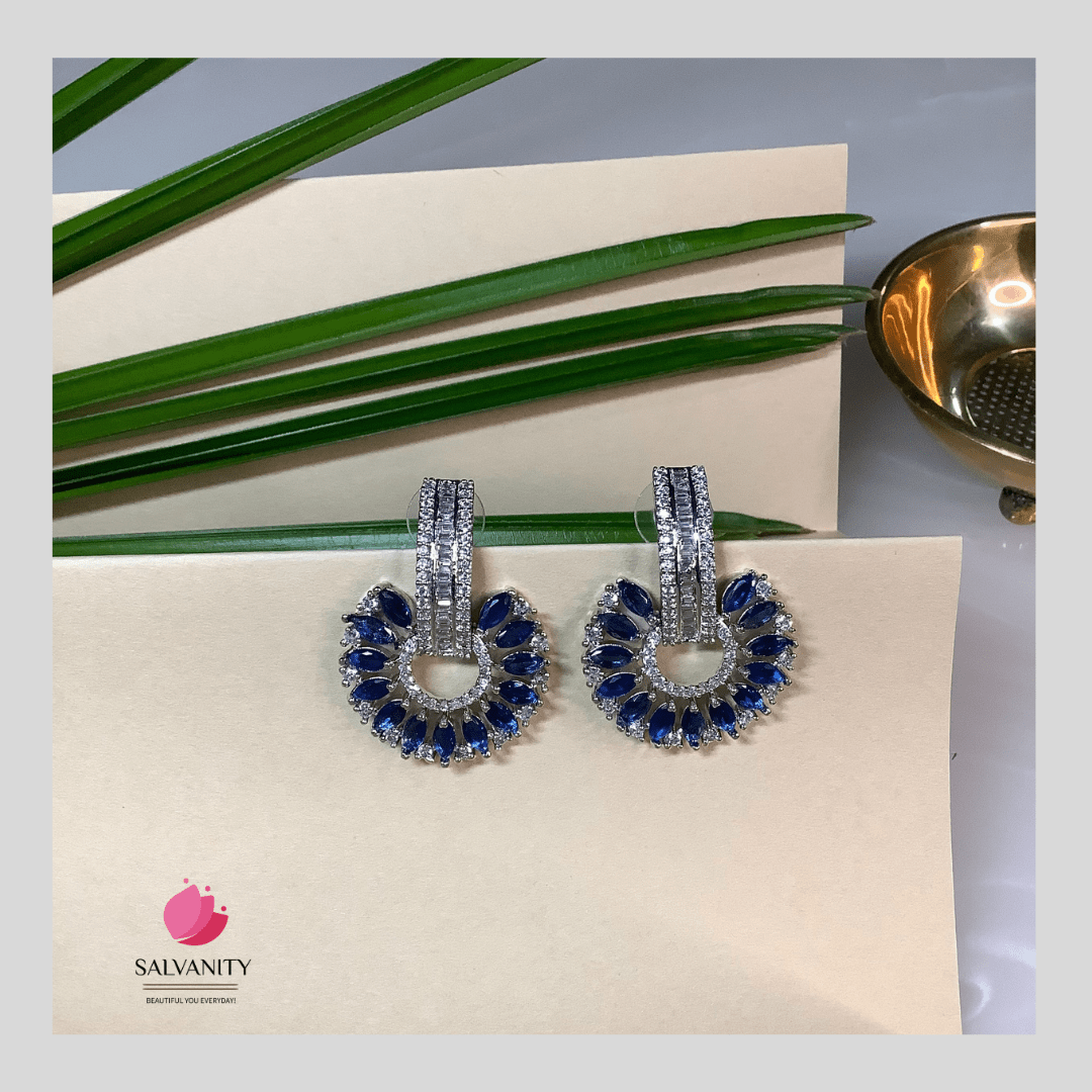 #Artificial_Jewellery# - #Salvanity_Salvan Overseas# - Danglers - Salvanity American Diamond Bold Flower Earrings