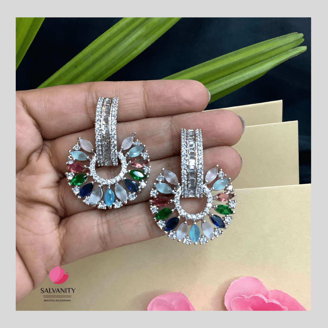 #Artificial_Jewellery# - #Salvanity_Salvan Overseas# - Danglers - Salvanity American Diamond Bold Flower Earrings