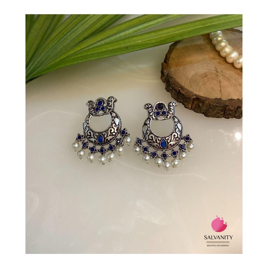 #Artificial_Jewellery# - #Salvanity_Salvan Overseas# - Danglers - Salvanity German Silver Short Moon Earrings