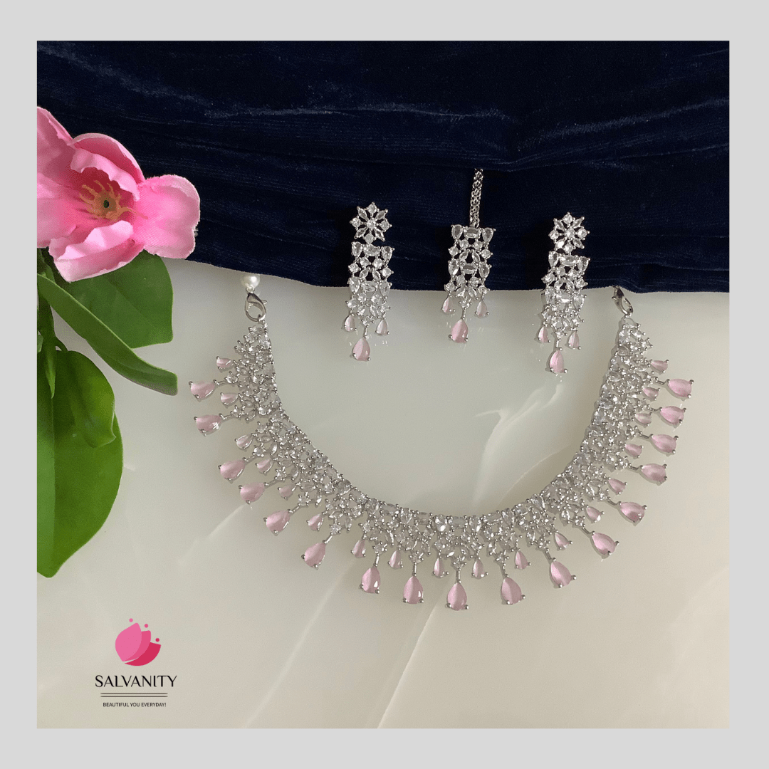 #Artificial_Jewellery# - #Salvanity_Salvan Overseas# - Necklace - Salvanity American Diamond Dew Drops Necklace Combo