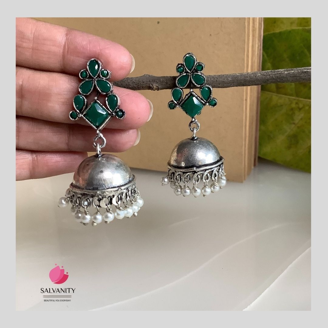 #Artificial_Jewellery# - #Salvanity_Salvan Overseas# - Danglers - Salvanity German Silver Plain Dome Jhumki