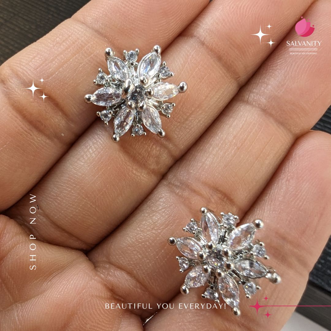 #Artificial_Jewellery# - #Salvanity_Salvan Overseas# - American Diamond Silver Studs