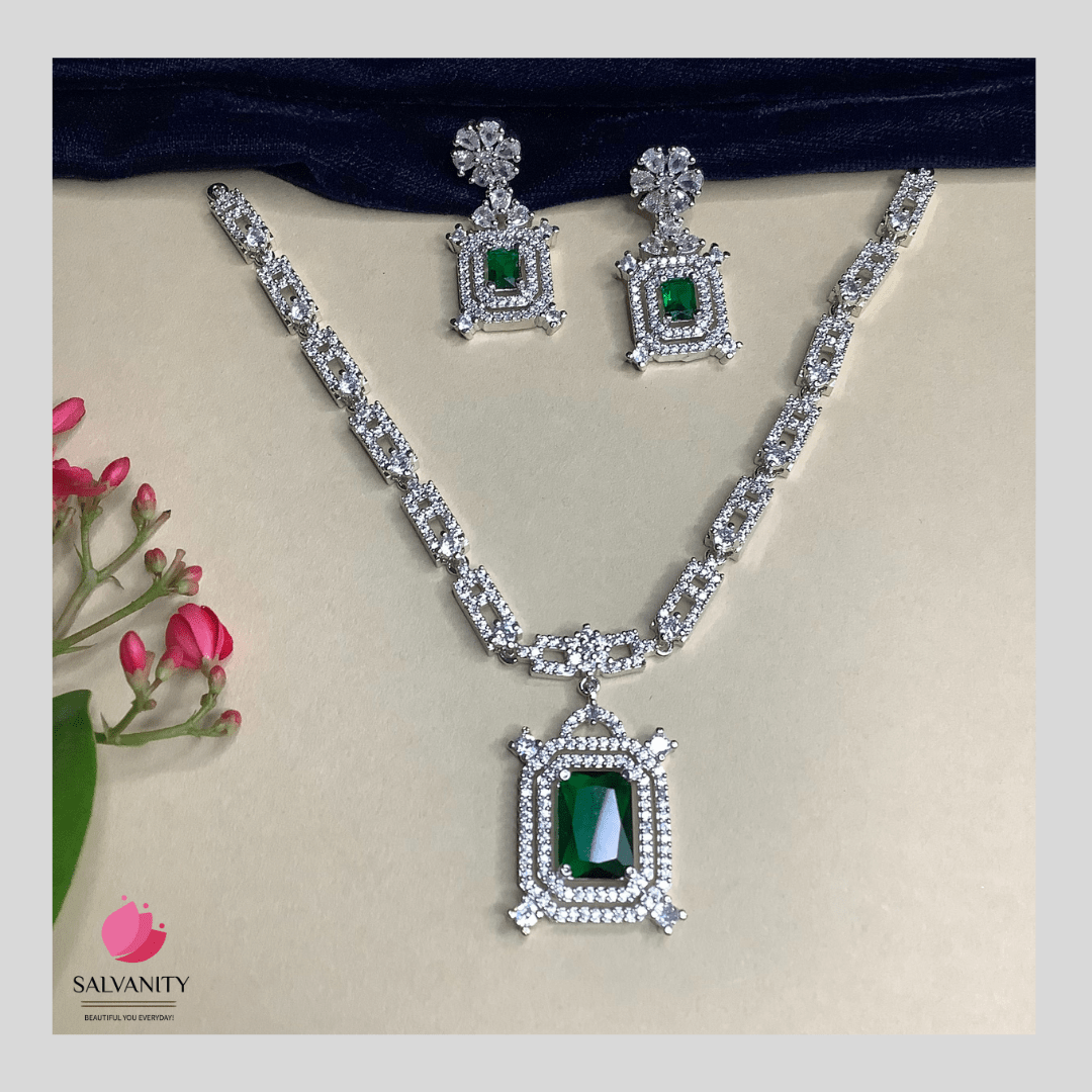 #Artificial_Jewellery# - #Salvanity_Salvan Overseas# - Salvanity American Diamond Cubic Stones Necklace